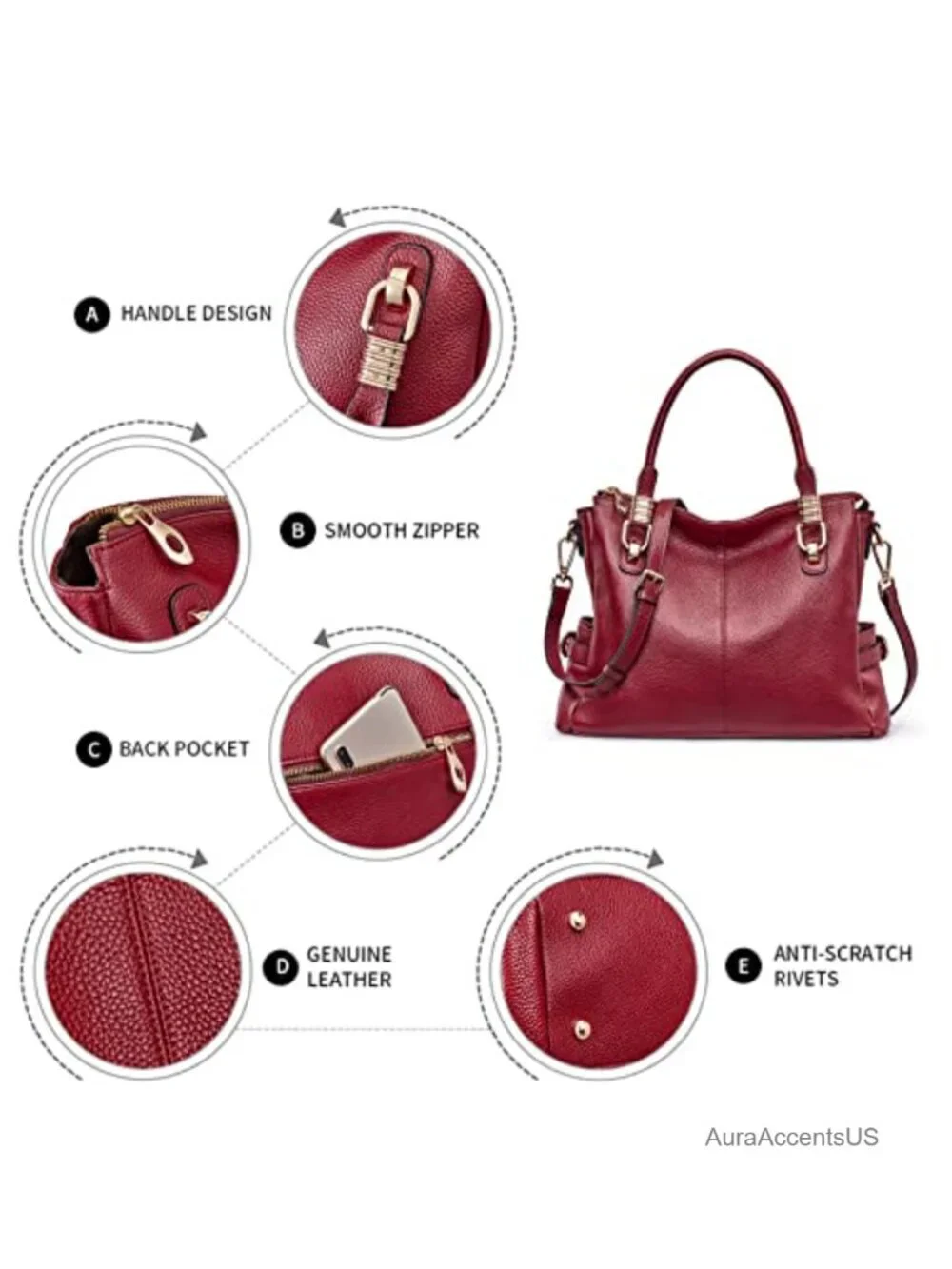 Top Grain Pebbled Cowhide Leather Satchel Tote Shoulder Bag Crossbody Purse
